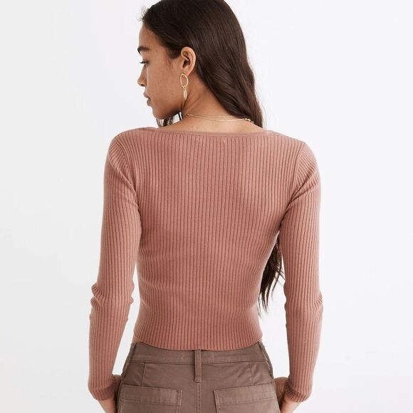 MADEWELL Rosseau Square-Neck Crop Cardigan Top Faded Mauve Women’s Size XXS - Picture 4 of 9